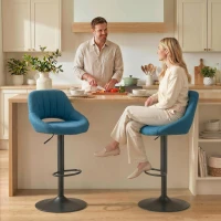 HOMCOM Bar Stools Set of 2, Swivel Bar Height Barstools Chairs with Adjustable Height, Round Heavy Metal Base, and Footrest, Blue(m-10)