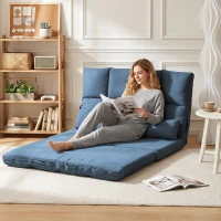 HOMCOM Convertible Recliner Sofa, Folding Floor Sofa Chair with Adjustable Backrest and Headrest, Blue(m-9)