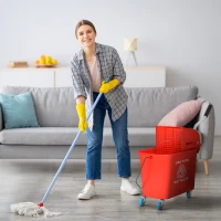 HOMCOM Compact Mop Bucket with Wringer, Mop Bucket on Wheels for Floor Cleaning, 5 Gallon, Separate Dirty and Clean Water, Red(m-1)
