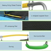 Qaba 6.9FT Kids Trampoline with Safety Net, Gymnastics Bar, Swing, Toddler Trampoline for 3-6 Years Old Outdoor(m-5)