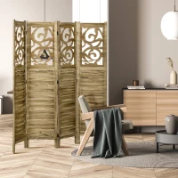 HOMCOM Wooden Room Divider, 4 Panel Double Hinged Folding Privacy Screen for Home Office, 63"x67"x0.75", Brown(m-7)