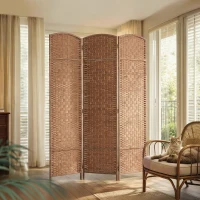 HOMCOM 6ft Folding Room Divider, 3 Panel Wall Partition with Wooden Frame for Bedroom, Home Office, Natural(m-1)