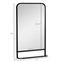 HOMCOM 34" x 21" Rectangle Modern Wall Mirror with Storage Shelf, Mirrors for Wall in Living Room, Bedroom, Black(m-3)
