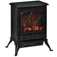 HOMCOM Free Stand Electric Fireplace Stove Heater with Adjustable LED Flame Effect and Front Door, 750W/1500W, Black(m-2)