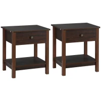 HOMCOM End Table with Drawer, Side Table with Top and Bottom Shelf for Small Spaces, Set of 2, Dark Brown(m-11)