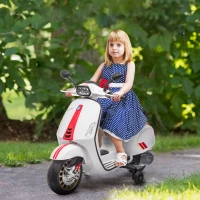 Qaba Vespa Licensed Kids Motorcycle 6V Toddler Motorcycle with Music, FM Radio, Headlight, WHite(m-2)