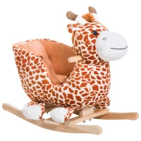 Qaba Baby Rocking Horse, Plush Animal Rocker Giraffe with Sound, Handle Grip for 18+ Months, Brown(m-2)