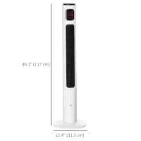 HOMCOM Freestanding Tower Fan Cooling for Home Bedroom with Oscillating, 3 Speed, 12h Timer, LED Sensor Panel, Remote Controller, White(m-3)