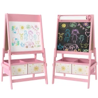 Qaba Art Easel for Kids, Double-Sided Whiteboard & Chalkboard with Paper Roll, 2 Storage Boxes, Gift for Boys, Girls, Pink(m-9)