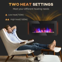 HOMCOM 36" Wall-Mounted Electric Fireplace, 750/1500W Fireplace Heater with Flame Effect, 7 Color Background Light and Side Light, Black(m-4)