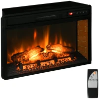 HOMCOM 27" Electric Fireplace Insert, Retro Recessed Fireplace Heater with Realistic Log Flame, Remote Control, Adjustable Brightness, 1400W, Black(m-2)