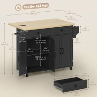 HOMCOM Kitchen Island with Storage, Rolling Kitchen Cart with Charging Station, Drop Leaf, Spice Rack, Towel Rack, Drawers(m-3)