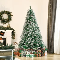 HOMCOM 6ft Unlit Snow-Dusted Full Fir Artificial Christmas Tree with Realistic Branches, 61 Pine Cones and 800 Tips(m-10)