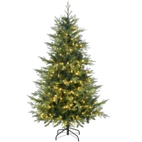 HOMCOM 6' Artificial Prelit Christmas Trees Holiday Decor with Warm White LED Lights, Auto Open, 8 Light Modes(m-1)