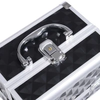 HOMCOM 3 Tier Diamond Texture Makeup Train Case Cosmetic Organizer with Mirror, Black(m-10)