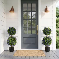 HOMCOM 2.3ft Set of 2 Artificial Plants, Lavender Flowers Ball Trees with Pot, for Home Indoor Outdoor Decor(m-7)