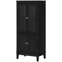 kleankin Bathroom Floor Cabinet with 2 Storage Cabinets, Tempered Glass Door, Freestanding Linen Tower with Adjustable Shelves for Living Room, Black(m-11)