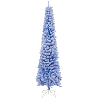HOMCOM 7.5ft Flocked Christmas Tree, Pencil Christmas Tree with Realistic Branch Tips, Folding Metal Stand, Blue(m-9)