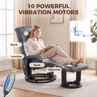 HOMCOM Massage Recliner Chair with Ottoman, 360° Swivel Recliner and Footstool, 10-Point Vibration, Gray(m-4)