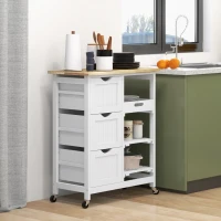 HOMCOM Rolling Kitchen Cart, Kitchen Island with Wood Top, Shelves & Drawers for Dining Area, White(m-2)