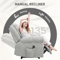 HOMCOM Manual Recliner Chair with Vibration Massage, Side Pockets, Microfibre Reclining Chair for Living Room, Grey(m-5)