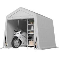 Outsunny 9.2' x 7.9' Garden Storage Tent, Patio Storage Shelter w/ Metal Frame and Double Zipper Doors, Light Grey(m-9)
