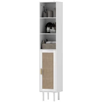 HOMCOM Tall Bathroom Cabinet with Rattan Doors, Freestanding Bathroom Storage Cabinet with Adjustable Shelves, White(m-1)