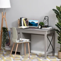 HOMCOM Home Office Writing Desk with Lower Storage Cabinet and X Bar Metal Frame, Grey(m-10)