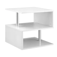HOMCOM Wooden S Shape End Table 3 Tier Storage Shelves Organizer Living Room Side Table Desk White(m-2)