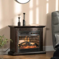 HOMCOM 31" Electric Fireplace with Dimmable Flame Effect and Mantel, Freestanding Space Heater with Log Hearth and Remote Control, 1400W, Brown(m-2)