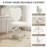 HOMCOM Heart Love Shaped Back Design Vanity Chair,  Office Chair with Adjustable Height and 360 Swivel Castor Wheels, White(m-6)