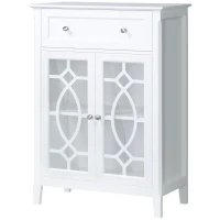 HOMCOM Sideboard Buffet Cabinet, Kitchen Storage Cabinet, Accent Cabinet with Drawer, Double Glass Doors and Adjustable Shelves for Living Room, Entryway, White(m-11)