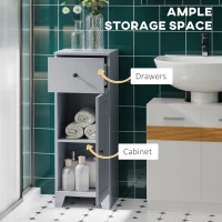 kleankin Short Bathroom Storage Cabinet, Cabinet Organizer with 1 Drawer and Adjustable Shelf for Living Room, Gray(m-4)