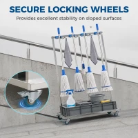 HOMCOM Cleaning Rolling Janitor Cart with Locking Wheels Cleaning Cart with Integrated Drip Tray 4 Casters(m-7)
