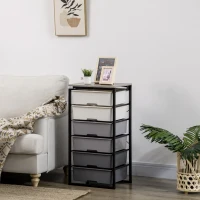 HOMCOM Dresser Storage Drawers with 6 Plastic Bins and Steel Frame, Crafting Bins for Living Room, Bedroom, Gray(m-10)