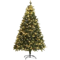 HOMCOM 7 Foot Prelit Artificial Christmas Tree with Dual Colour LED Light, Hinged Xmas Tree for Home Office Holiday(m-2)