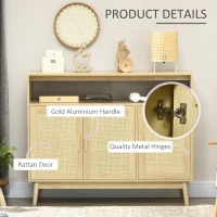 HOMCOM Boho Sideboard Buffet Cabinet with Rattan Doors, Natural(m-7)