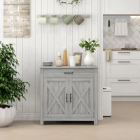 HOMCOM Farmhouse Sideboard Cabinet with Barn Doors Kitchen Buffet Cabinet with Drawer and Adjustable Shelf Stone Gray(m-10)
