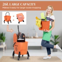 HOMCOM 6.9 Gal/26L Mop Bucket, Mop Bucket with Wringer, Wheels and Handle, Orange(m-4)