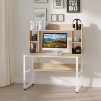 HOMCOM Office Computer Desk Writing Table Workstation with Storage Shelves,  Decorative Hutches, & Strong Build, Oak(m-10)