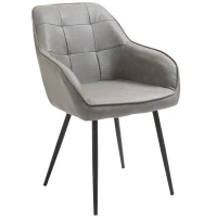 HOMCOM Modern Style Dining Chair Back Accent Chair with PU Leather Upholstery and Metal Legs for Living Room, Light Gray(m-1)