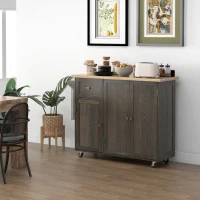 HOMCOM Triple-Cabinet Rolling Kitchen Island on Wheels, Kitchen Cart with Storage Shelf Adjustment, Rolling Utility Cart(m-2)