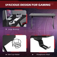 HOMCOM 47.25" Gaming Desk Computer Home Office Gamer Table Workstation Metal Frame with Cup Holder, Headphone Hook, Cable Management, Black(m-5)