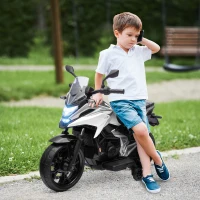 Qaba Honda Licensed 12V Ride on Motorbike for Kids with Headlights Music Training Wheels, for 3-6 Years, White(m-1)