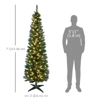HOMCOM 7' Pre Lit Artificial Pencil Christmas Trees, Xmas Tree with Realistic Branches and Warm White LED Lights, Green(m-3)