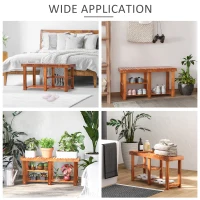 HOMCOM 3-Tier Shoe Rack Bench, Acacia Wood Shoe Organizer, Rustic Entryway Bench with Storage Shelves for Entryway, Teak(m-6)