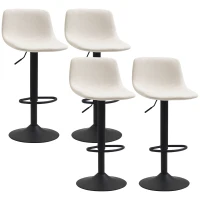 HOMCOM Adjustable Bar Stools, Swivel Bar Height Chairs Barstools Padded with Back for Kitchen, Counter, and Home Bar, Set of 4, Cream White(m-1)