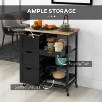 HOMCOM Rolling Kitchen Cart, Kitchen Island with Wood Top, Shelves & Drawers for Dining Area, Black(m-4)