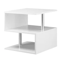 HOMCOM Wooden S Shape End Table 3 Tier Storage Shelves Organizer Living Room Side Table Desk White(m-11)