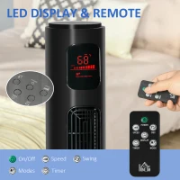 HOMCOM Freestanding Tower Fan Cooling for Home Bedroom with Oscillating, 3 Speed, 12h Timer, LED Sensor Panel, Remote Controller, Black(m-7)